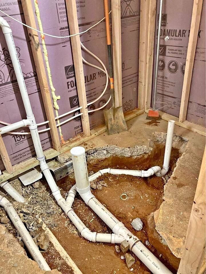 Slab leak repair in Rockwall, TX with bathroom floor opened to replace under-slab drain lines